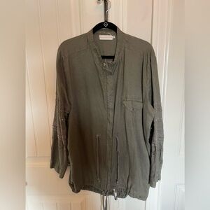 Johnny Was 4 Love and Liberty linen olive green barn Jacket xl